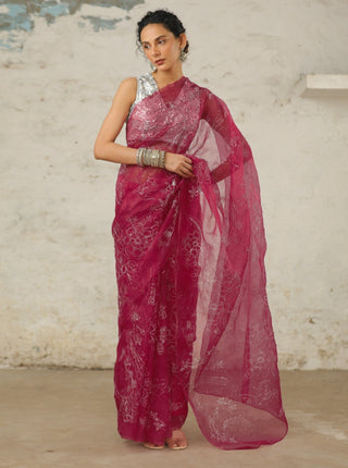 Peony organza sari and unstitched blouse