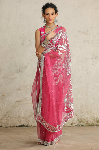 Pink cosmos sari set