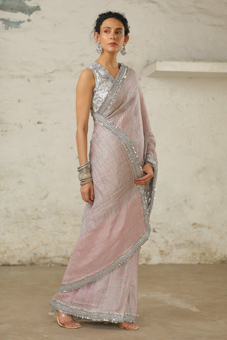 Saksham & Neharicka-Pink Zari Sari And Unstitched Blouse-INDIASPOPUP.COM