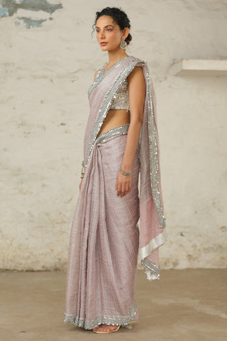 Saksham & Neharicka-Pink Zari Sari And Unstitched Blouse-INDIASPOPUP.COM