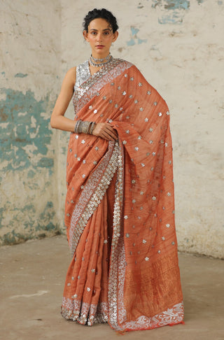 Saksham & Neharicka-Copper Rust Sari And Unstitched Blouse-INDIASPOPUP.COM