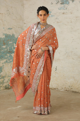 Saksham & Neharicka-Copper Rust Sari And Unstitched Blouse-INDIASPOPUP.COM