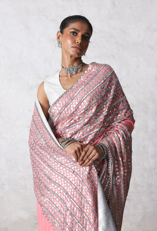 Joyeeta flamingo pink sari and blouse piece