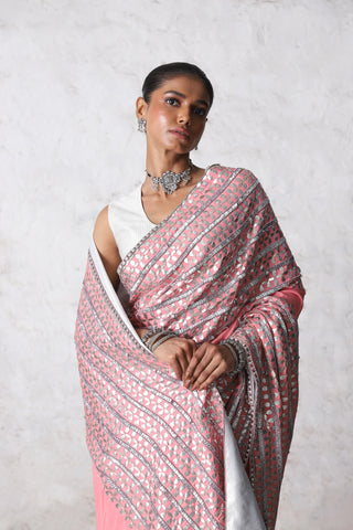 Joyeeta flamingo pink sari and blouse piece
