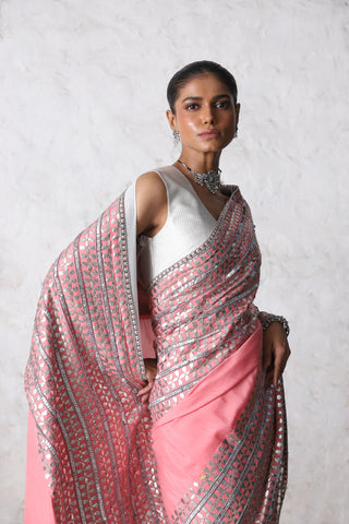 Joyeeta flamingo pink sari and blouse piece