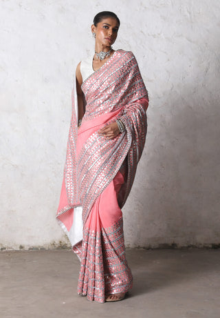 Joyeeta flamingo pink sari and blouse piece