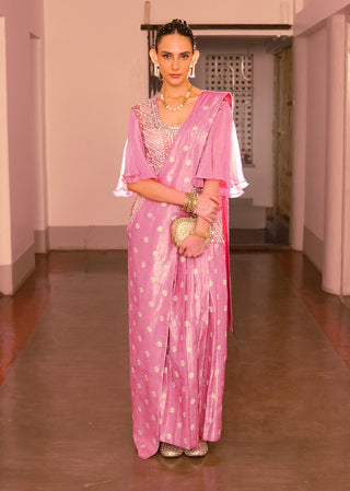 Pink embroidered sari dress and blouse