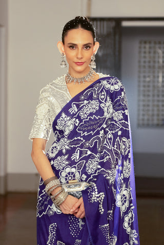 Violet Embroidered Sari And Blouse by Saksham & Neharicka available on Indiaspopup