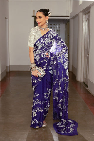 Violet embroidered sari and blouse