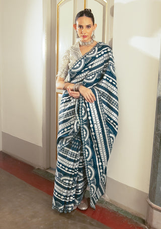 Cobalt blue embroidered sari and blouse