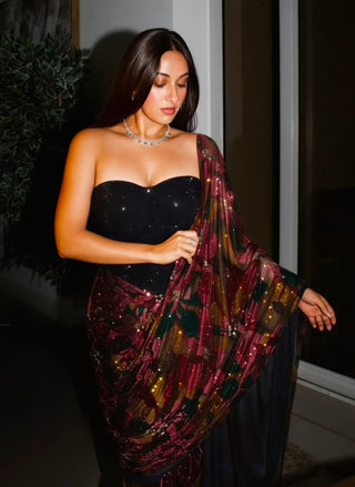 Yasmeen black corset sari set