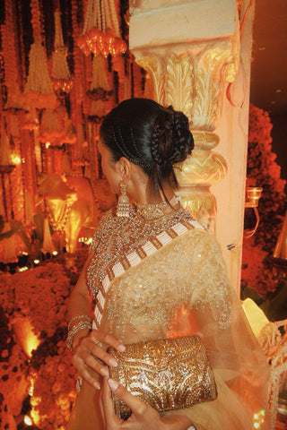 Kahani butter yellow jadau organza sari and blouse