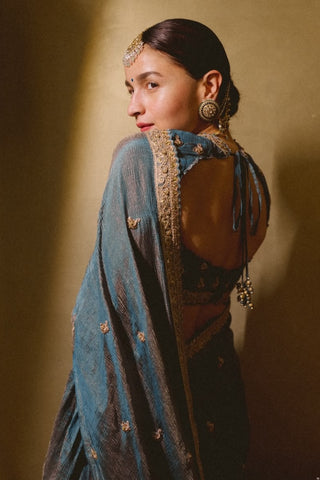 Mist blue banarsi tissue silk sari with blouse