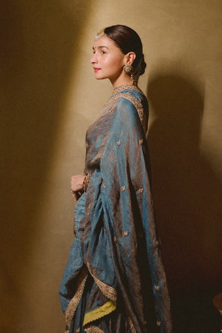 Mist blue banarsi tissue silk sari with blouse