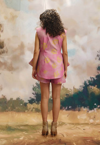 Mist linen peplum top and shorts