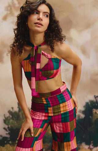 Mosaic linen halter top and pants