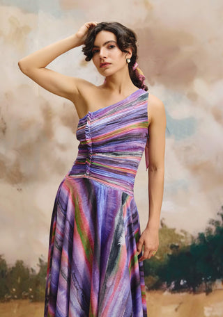 Orchid fade one-shoulder maxi dress