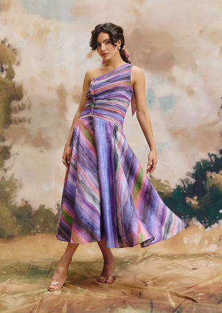 Orchid fade one-shoulder maxi dress