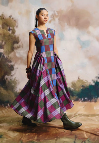 Savanna linen plaid dress