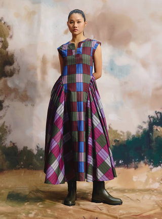 Savanna linen plaid dress