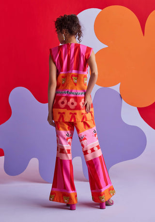 Flirty Floss Pink Orange Pants by Payal And Zinal, available on Indiaspopup.com