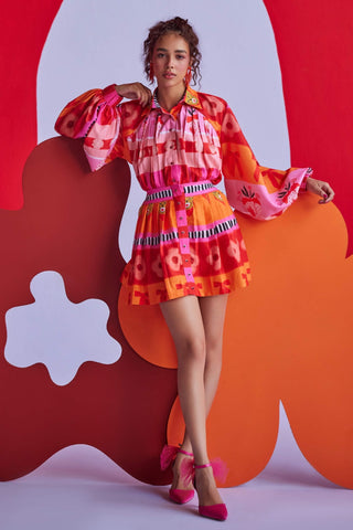 Orange Pink Shirt And Skirt by Payal And Zinal, available on Indiaspopup.com