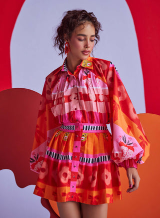 Orange Pink Shirt And Skirt by Payal And Zinal, available on Indiaspopup.com