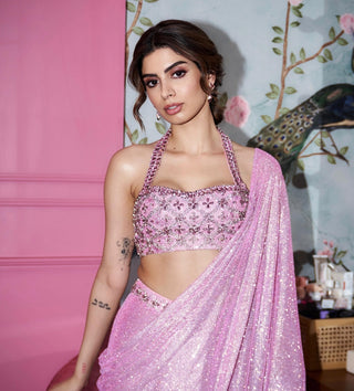 Pink mystic draped sari and blouse