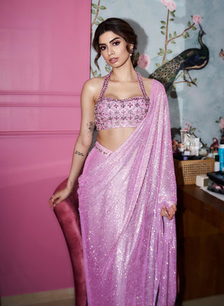 Pink mystic draped sari and blouse