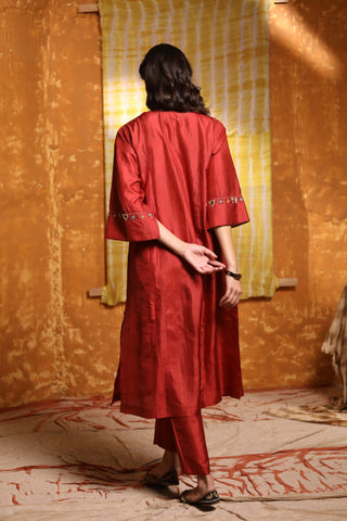 Shivani Bhargava-Maroon Handloom Silk Pintuck Choga Set-INDIASPOPUP.COM