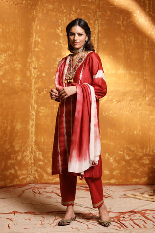 Shivani Bhargava-Maroon Tie Dye Kurta Set-INDIASPOPUP.COM