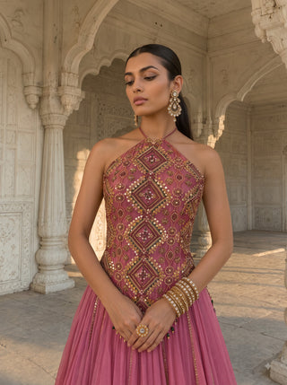 Rani rivaaz pink lehenga with halter top