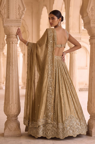 Rajwadi kachan gold ombre lehenga set