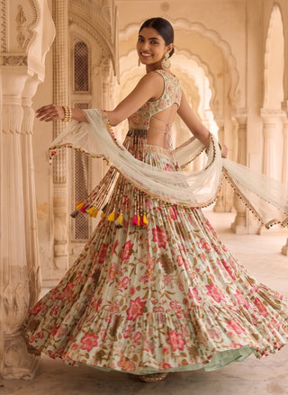 Phoolwari aqua chintz lehenga set