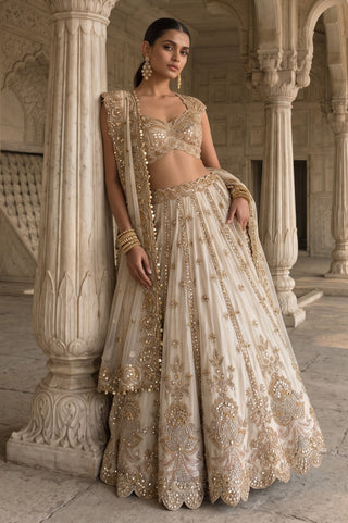 Chandni manzar ivory silk tissue lehenga set