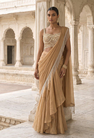 Muktavali gold pre-draped sari with blouse