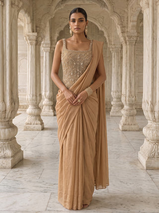 Peetambari gold pre-stitched sari with corset