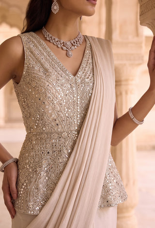 Raga darpan ivory pre-draped sari with peplum