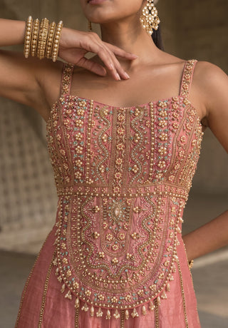 Kundan rivaaz pink corset top with sharara