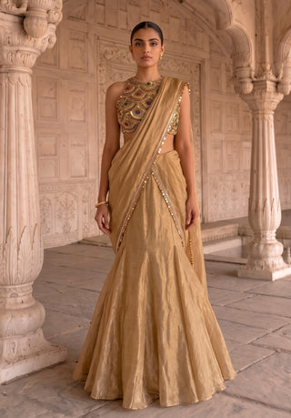 Kanakavali gold pre-draped sari with blouse