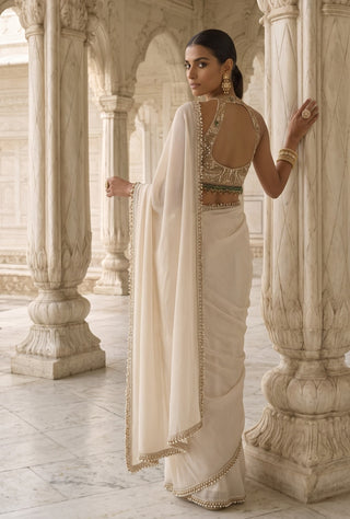 Heera bag ivory pre-draped sari with blouse