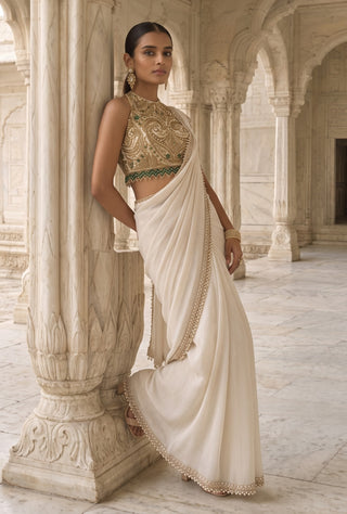 Heera bag ivory pre-draped sari with blouse