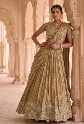 Rajwadi kachan gold ombre lehenga set