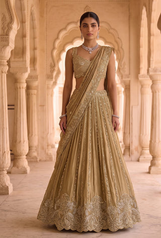 Rajwadi kachan gold ombre lehenga set