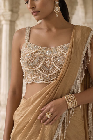 Muktavali gold pre-draped sari with blouse