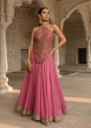 Rani rivaaz pink lehenga with halter top