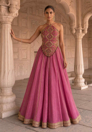 Rani rivaaz pink lehenga with halter top