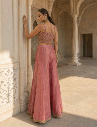 Kundan rivaaz pink corset top with sharara