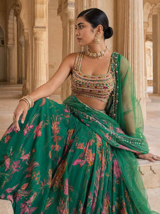 Panna gulzaar green chintz lehenga set