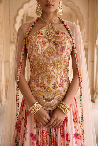 Gulmohar pink chintz lehenga set